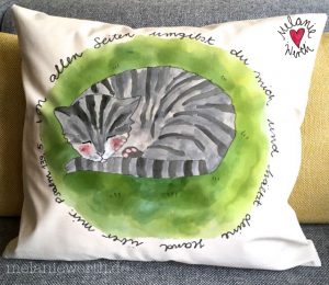 schlafende Katze, Geschenk Taufe, Geschenk Patenkind, Geschenk Patentante, Geschenk Patenonkel, Geschenk mit Taufspruch, von allen Seiten umgibst du mich und hältst deine Hand über mir, Psalm 139 Vers 5,