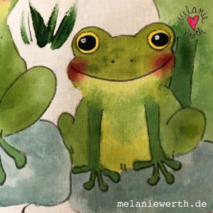 Illustration für Kinder, Frosch Geschenk, sei kein Frosch, Frosch im Teich, Geschenk zur Geburt mit Frosch