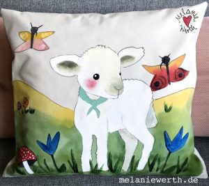 Kissen für Kinder, Geschenk Geburt Lamm, Geschenk Geburt individuell, Geschenk Patenkind, Geschenk Patentante, Geschenk Patenonkel, Geschenk Schaf, Schäfchen, Lamm, Lämmchen