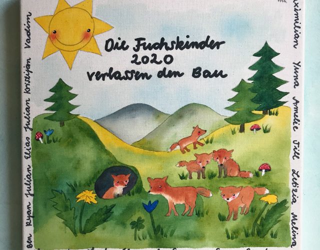 Abschiedsgeschenk Kindergarten, Bild mit Füchsen, Geschenk Erzieherinnen, Abschied Kindergarten