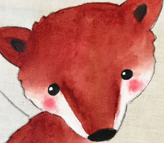 Krafttierkissen mit einem Fuchs, gemalt von Melanie Werth