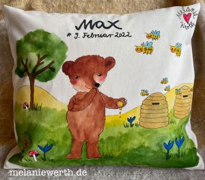 Honigbär mit Bienen, Kissen zum Geburtstag