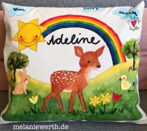Frühling mit Rehitz, Kissen zur Geburt
