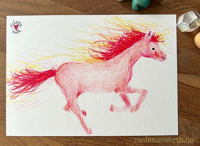 Achtsamkeitskarte Feuerpferd, Feuerpferd 2026, Illustration Feuerpferd