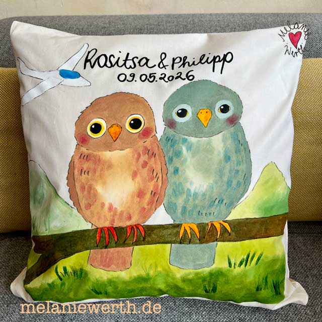 Eulen Ehepaar, Kissen zur Hochzeit, individuelles Geschenk zur Hochzeit
