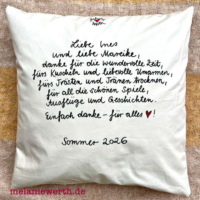 Geschenk für die Erzieherinnen, Kissen zum Abschied, handgemalt