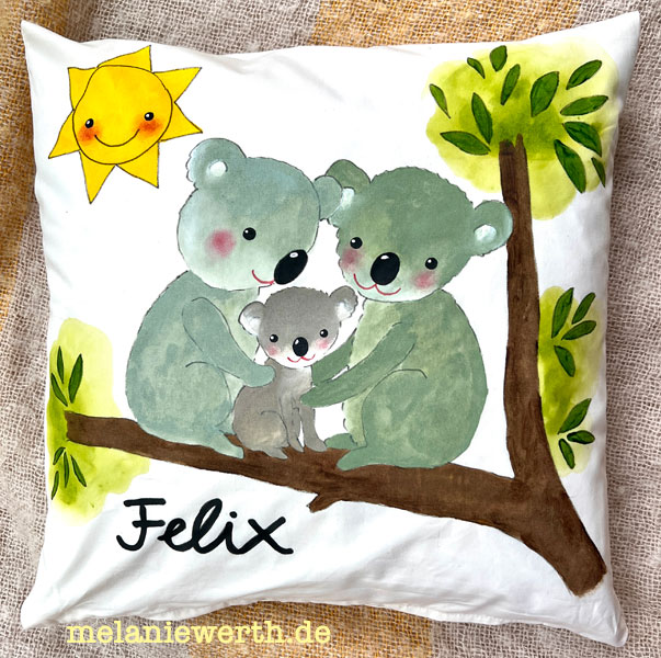 glückliche Koala Familie mit Sonne, individuelles Geschenk zur Geburt