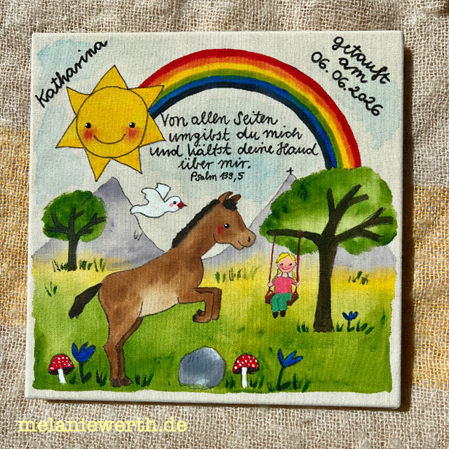 Kinderzimmerbild zur Taufe, individuelles Geschenk mit Taufspruch