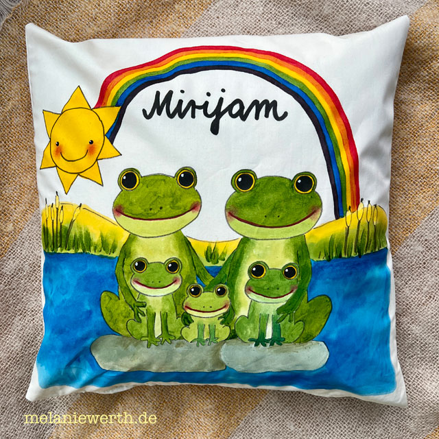 Froschfamilie, Kissen zur Geburt, individuelles Geschenk zur Geburt