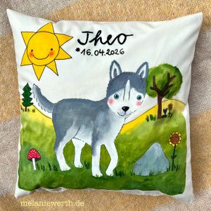 Husky Kuschelkissen zur Geburt, individuelles Geburtsgeschenk